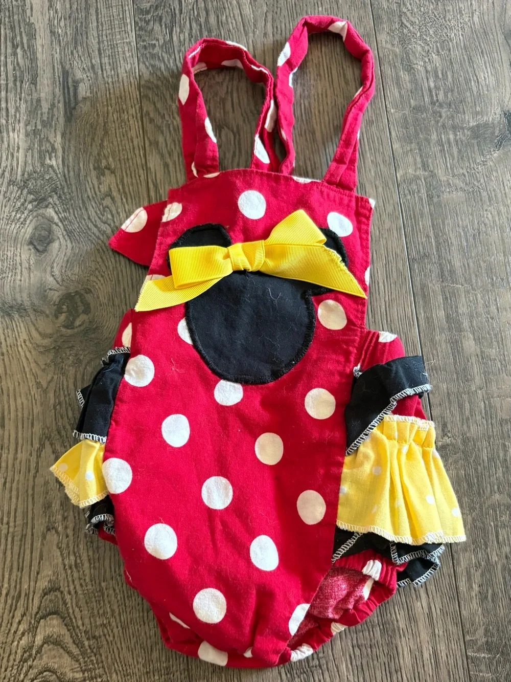 Red Polka Dot Girls One-Piece Halloween Costume with Yellow Bow